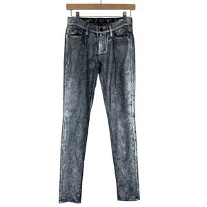 7 For All Mankind Jeans Womens 25 Silver Metallic Lace Skinny Glam Rocker Skater